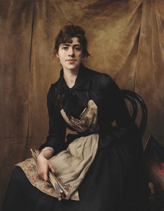 Anna Bilińska-Bohdanowiczowa - Autoportret (1887). Olej na płótnie.  Muzeum Narodowe w Krakowie.