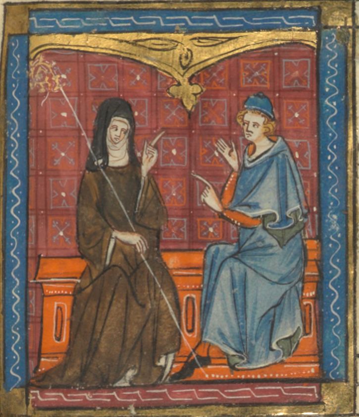 Heloiza i Abelard. Ilustracja z "Powieści o Róży" (manuskrypt z 1300-1340 roku). Źródło: gallica.bnf.fr/BnF (domena publiczna)